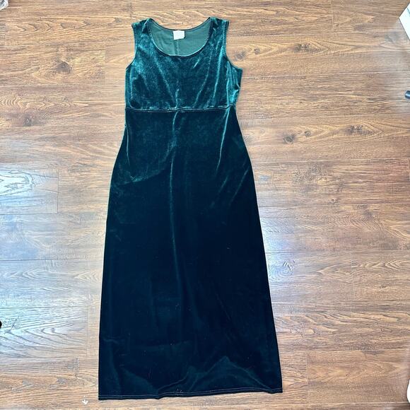 Rabbit Rabbit Rabbit Designs 90s VTG Green Velvet Formal Maxi Dress Womens 12 - Picture 9 of 11